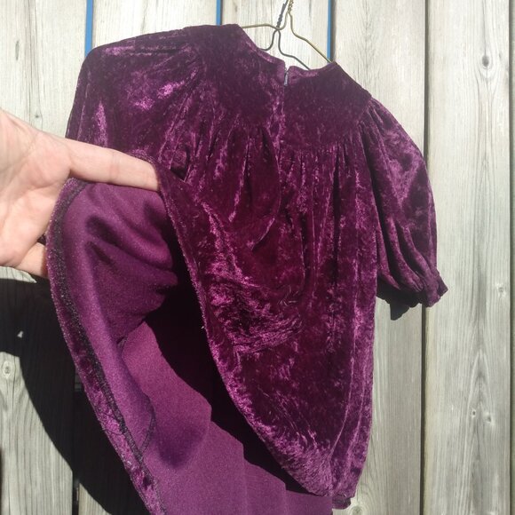Vintage Baby Girls Dress Purple Crushed Velour Lace Applique - Picture 14 of 16